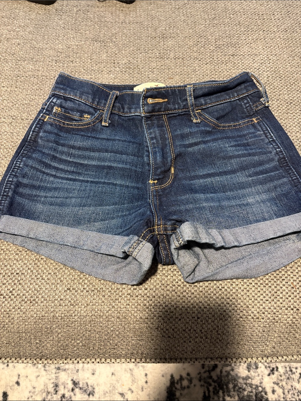 Hollister Dark Blue Rolled Cuff Denim Shorts